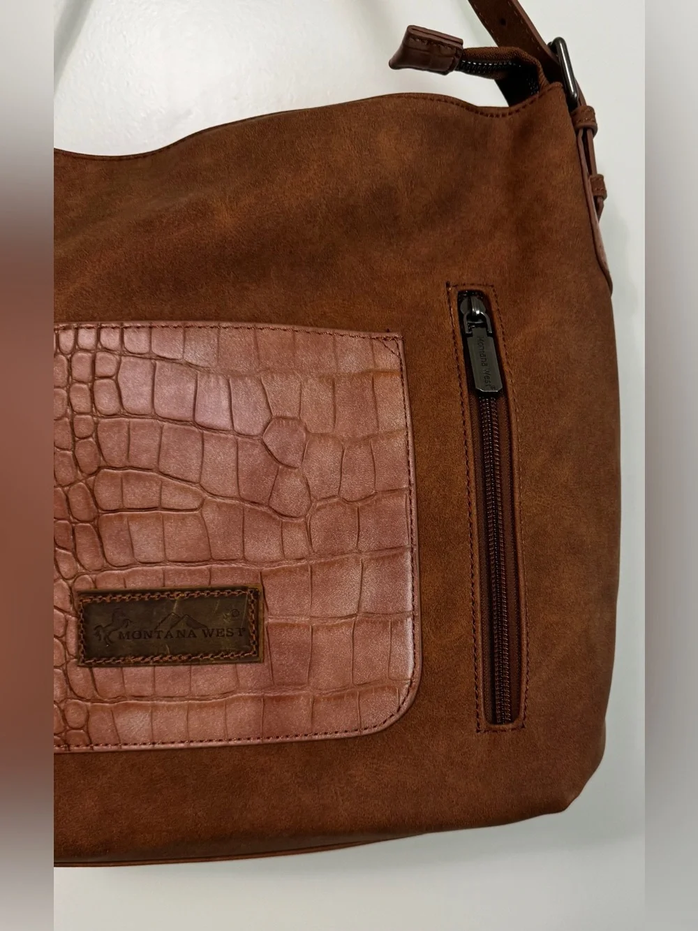 Montana West Brown Croc Print Concealed Carry Hobo Shoulder Bag